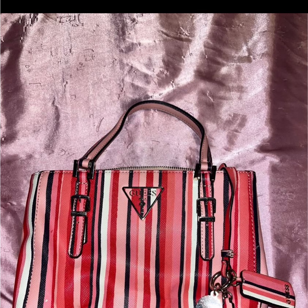 Guess Red and Pink Striped Tote Bag